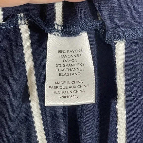 Bobeau Dress Women Large Navy White Midi Short Sleeve Round Neck Elastic Waist‎ - Picture 7 of 8